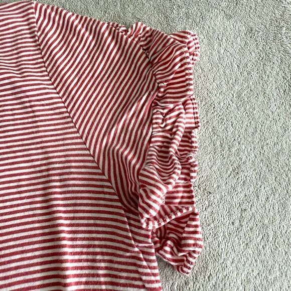 Ann Taylor Loft Red and White Striped Cotton Ruffle Sleeve T-Shirt - Picture 6 of 9